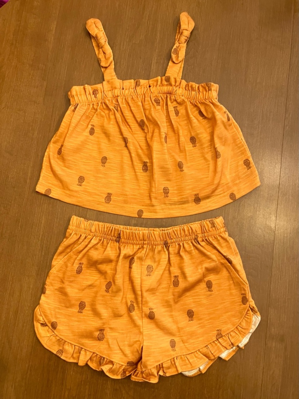 Size 4 Girl’s Pineapple Print Tank & Ruffle Shorts Pajama Set